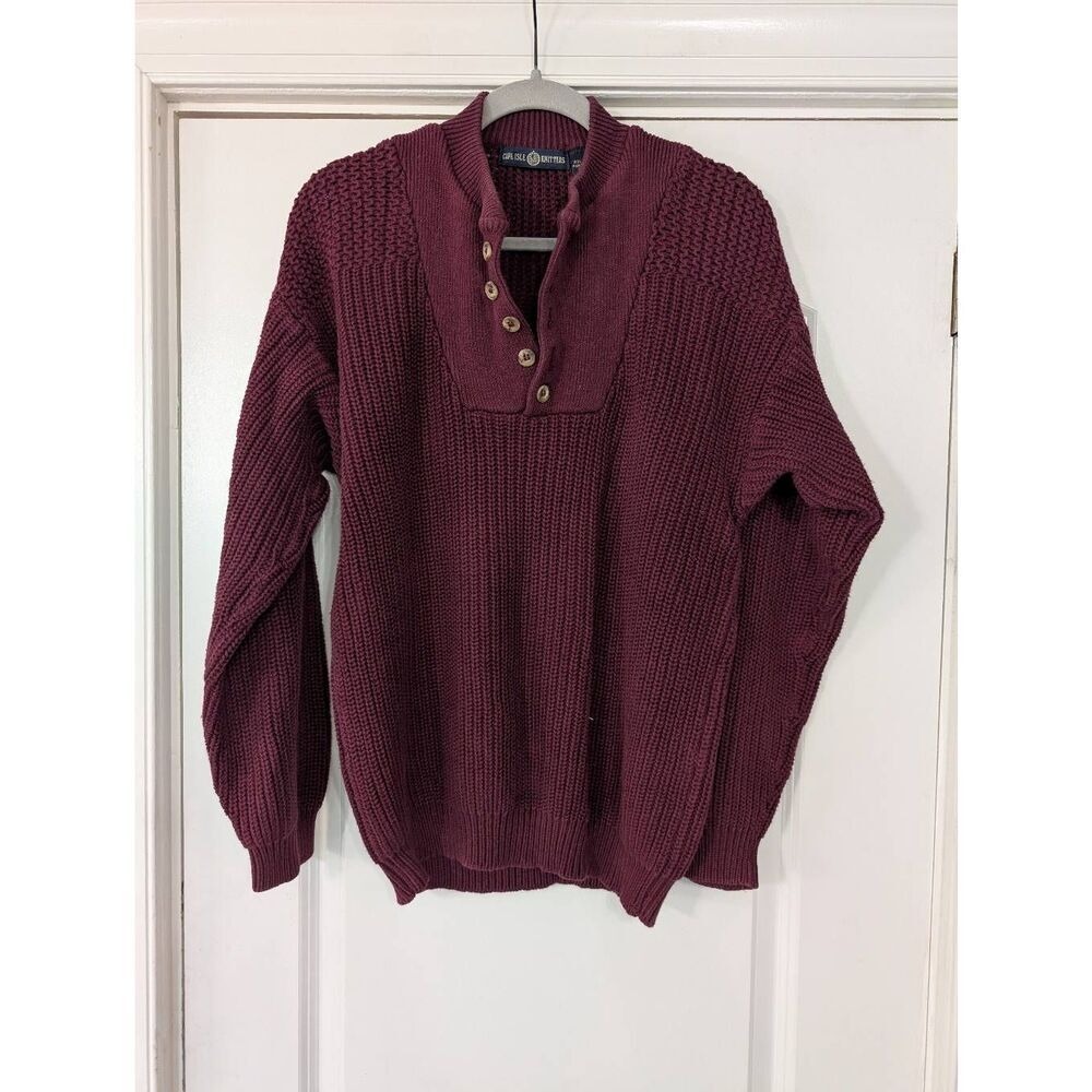 Cape Isle Knitters Sweater men's large maroon cotton vintage‎ fishermancore